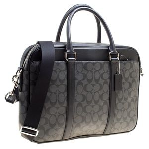 Coach Signature Leather Laptop Bag - Black & Grey